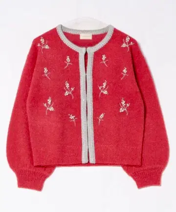 새상품 베로폰나 펄 자수 부클레 가디건 레드 니트 자수