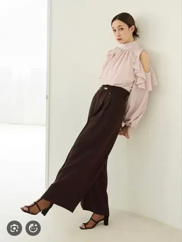 다크 브라운 와이드 팬츠 하이웨스트