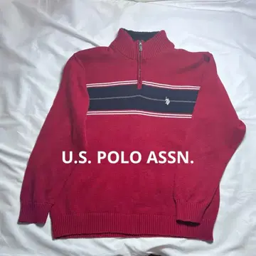 U.S. POLO ASSN. 하프 지퍼 니트 보더 XXL 레드