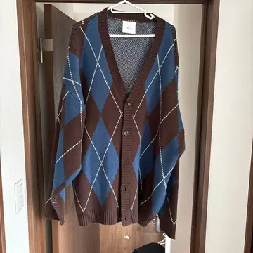 오버 사이즈 가디건 파랑 브라운 다이아몬드