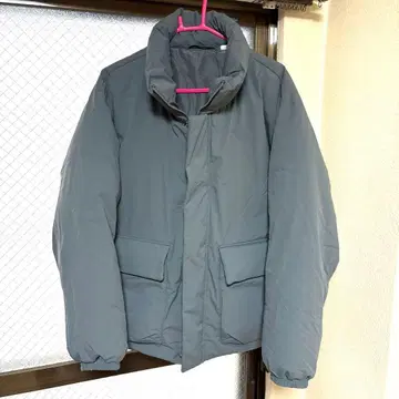 새상품급 [ GU 완판템 ] 히트 패디드 스탠드 블루종 그레이 L 사이즈