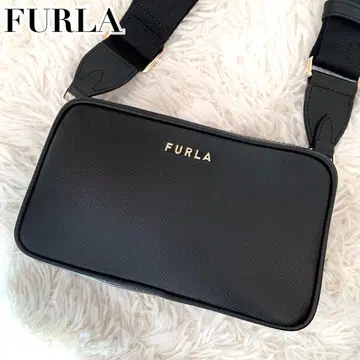 훌라 숄더백 현행 로고 스트랩 카메라 지퍼 가죽 블랙