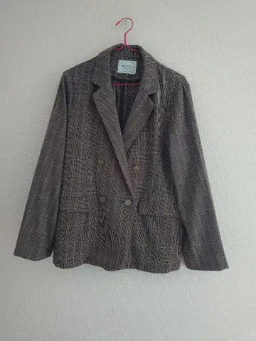 체크 무늬 테일러드 자켓 브라운 계열