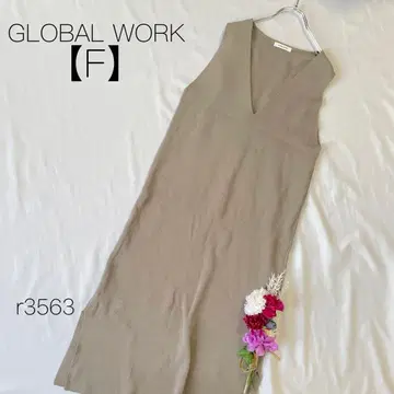 글로벌 워크 슬리브리스 V넥 원피스 베이지 슬릿 베이지