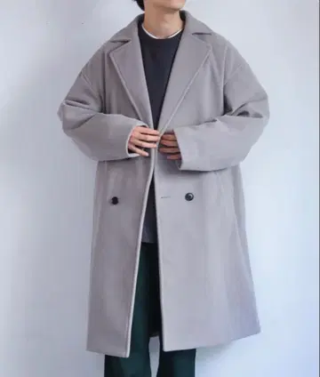 오버 사이즈 더블 브레스트 체스터 코트 그레이
