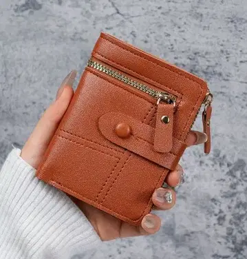 브라운 접이식 지갑 지퍼 포함