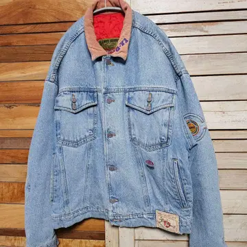 데님 자켓 옷깃 코듀로이 빈티지 구제 의류 와펜 자수 데님 자켓