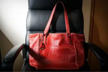 [ 아니아리 ] 가죽 토트백 빨간색 크로커다일 무늬