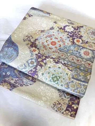 육통 무늬 후쿠로 오비 당직 쇼소인 문양 금실 순수 실크