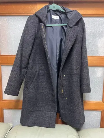 GLOBAL WORK 후드 부착 체크 무늬 롱 코트 새상품급