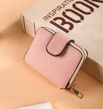 핑크 이단 접이식 지갑 하트형 거울 포함