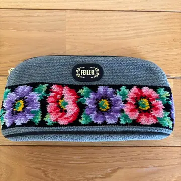 FEILER 꽃무늬 자수 파우치 그레이