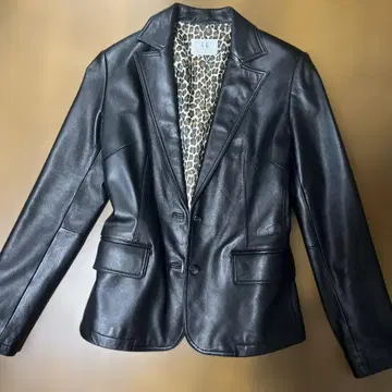 천연 가죽 레더 자켓 블랙 사이즈 38 레오파드 무늬 안감
