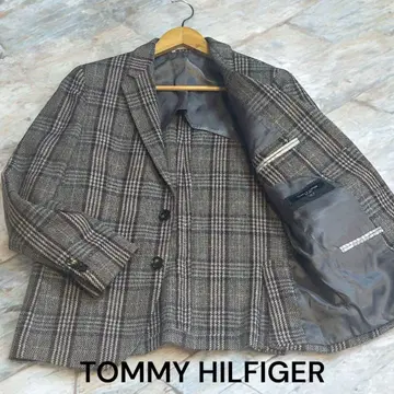 새상품급 타미힐피거 트위드 자켓 본절단 글렌체크 그레이 M