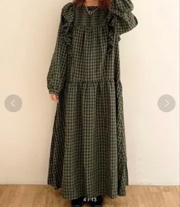 Alley by w closet 체크 무늬 프릴 볼륨 원피스 그린