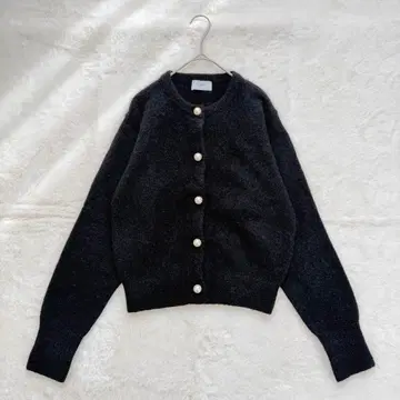 새상품급 SLOBE IENA 가디건 펄 버튼 블랙 알파카 혼방