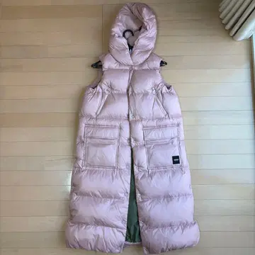 AIGLE 후드 부착 핑크 롱 다운 베스트