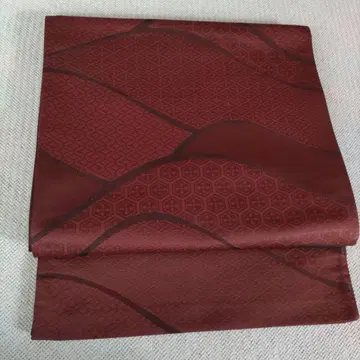 기하학 패턴 적갈색 후쿠로 오비 육통 순수 실크