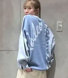 신상 백 바이컬러 니트탑 블루 FREE 4950엔