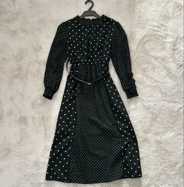 도트 무늬 롱 원피스 다크 그린