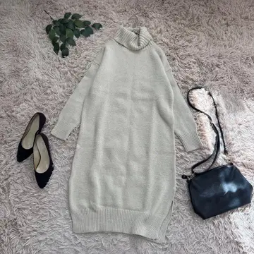 6925 디스코트 롱 니트 원피스 [ F ] 베이지 계열/터틀넥