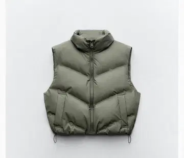 새상품급 ZARA 카키 숏 다운 베스트 S 사이즈