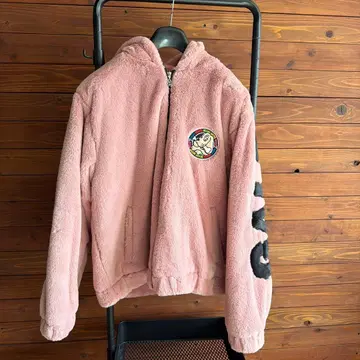 GALFY 핑크 후드 부착 퍼 자켓