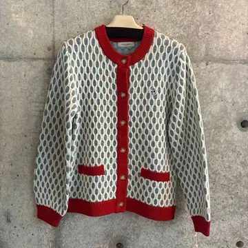 [ 40% OFF ] Miss ebi 화이트/레드 망사 무늬 가디건 38