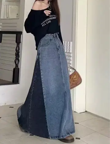 데님 플레어 스커트 하이웨스트 L