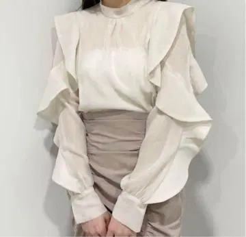 COCODEAL 오간자 프릴 블라우스 상의 화이트 베이지 F