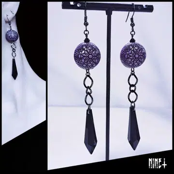 1560 빅 사이즈 귀걸이 오리엔탈 퍼플 귀찌 모드 블랙 보라색