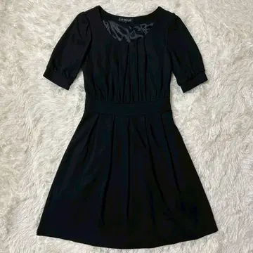 M-PREMIER 원피스 반팔 무릎 기장 울 혼방 플레어 블랙 36