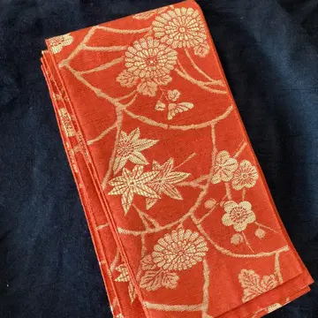 요네자와 민예 직조 초목 염색 꽃 무늬 감색 반폭 오비