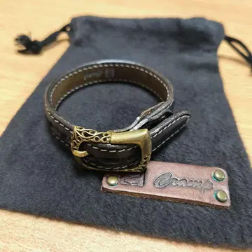 이케노하타 긴카텐 클램프 가죽 팔찌 Y2K 놋쇠 소가죽