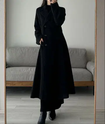 Louere 허리 쉐이프 플레어 체스터 코트 블랙 L