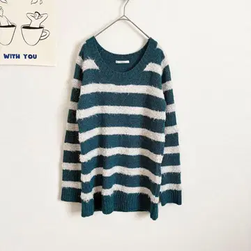 메뉴 010 복슬복슬 샤기 니트 보더 스웨터 캐주얼