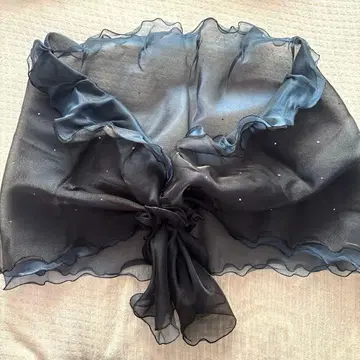 블랙 블루 쉬폰 케이프 반짝이는 비즈, 스크런치 포함 프릴