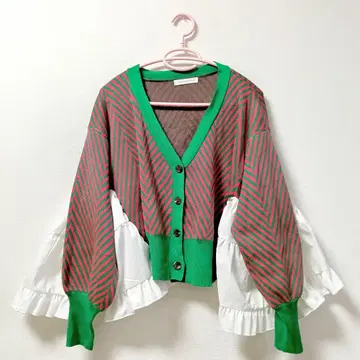 핑크와 그린 스트라이프 가디건 구제 의류 리메이크