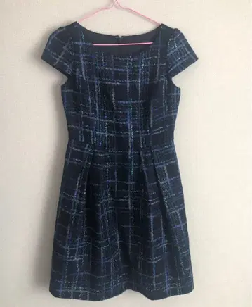 ANAYI 아나이 체크 트위드 원피스 네이비 블랙 라메 울 블루