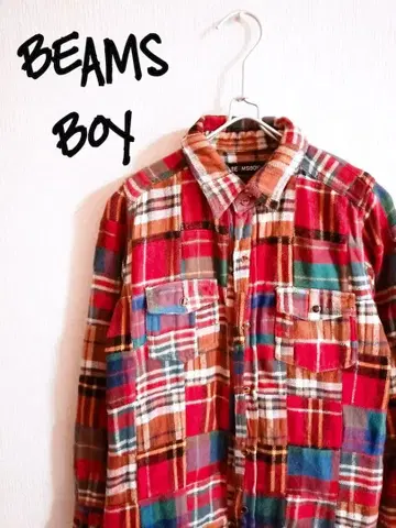D222024 BEAMS BOY 체크 무늬 패치워크 플란넬 셔츠