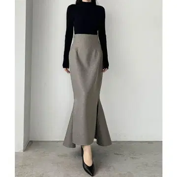 새상품 Louere 속기모 하이웨스트 헤링본 슬릿 머메이드 스커트