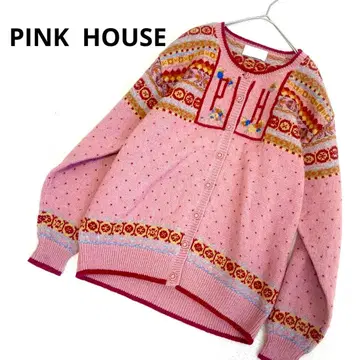 [새상품급] 핑크하우스 로리안 니트 가디건 핑크 레트로 올 패턴