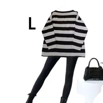 보더 니트 보더 스웨터 긴팔 스웨터 여성 상의 L