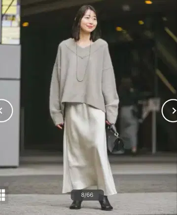 [ 새상품급 ] NOBLE 내로우 A라인 새틴 스커트 화이트