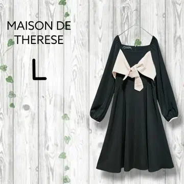 새상품 택 메종 테레즈 고급 플레어 원피스 스퀘어넥 경사용 블랙
