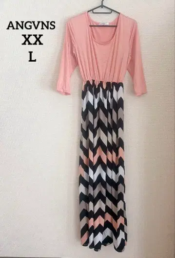 ANGVNS [ XXL ] 핑크 스트라이프 롱 맥시 원피스