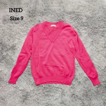 INED 이네드 캐시미어 혼방 V넥 긴팔 니트 핑크 9호