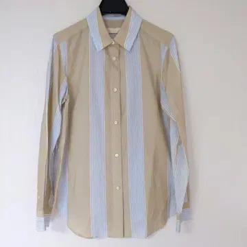 자유구 베이지와 파랑 스트라이프 패턴 긴팔 셔츠