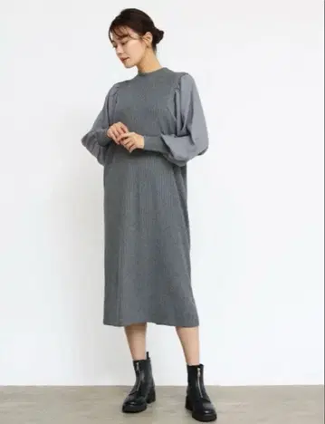 야마다야 미사용 새상품 MEDOC 볼륨 슬리브 리브 니트 원피스