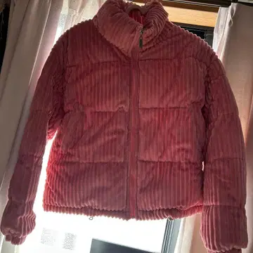 코듀로이 핑크 숏 기장 다운 자켓